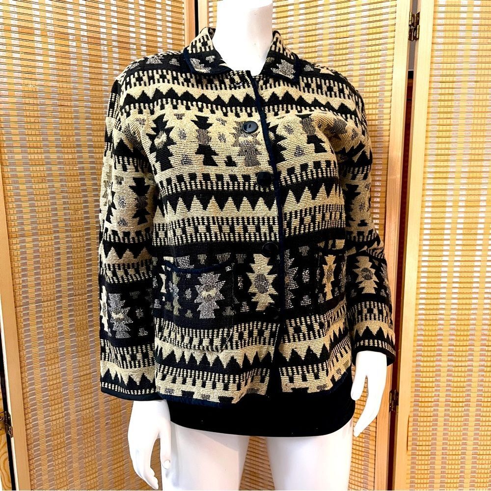 Jane Ashley Vintage Black & Cream Horse blanket print Jacket Sz Small